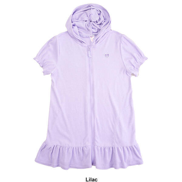 Girls &#40;4-6x&#41; Pink Platinum Hooded Terry Zip Swim Cover-Up