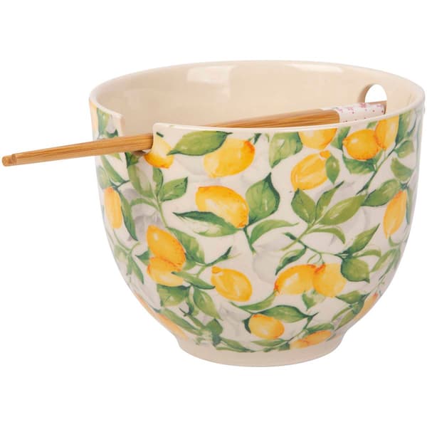 Home Essentials Lemon Garden Noodle Bowl with Chopsticks