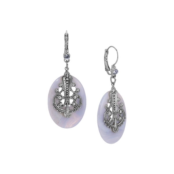 1928 Blue Oval Semi-Precious Filigree Drop Earrings