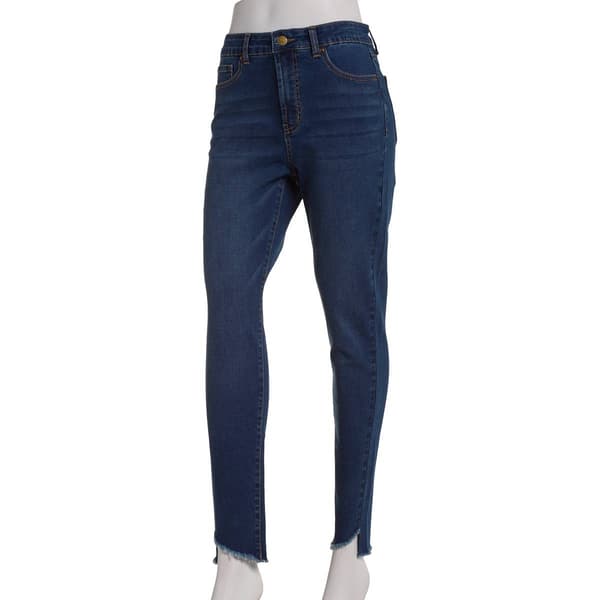 Womens Bleu Denim 5 Pocket Asymmetrical Hem Skinny Jeans