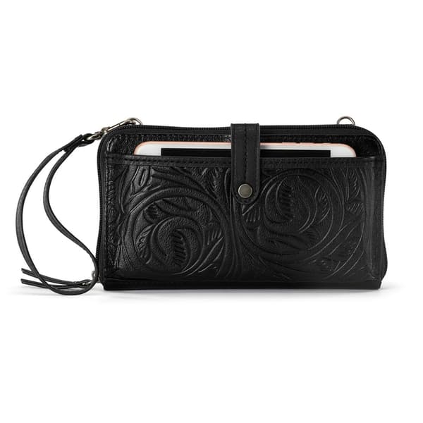 The Sak Black Leaf Embossed Smartphone Wristlet
