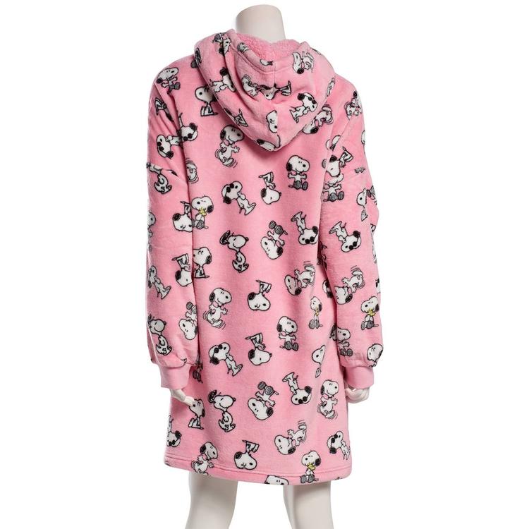 Juniors Peanuts All Over Print Snoopy Plush Humungo Hoodie- Pink