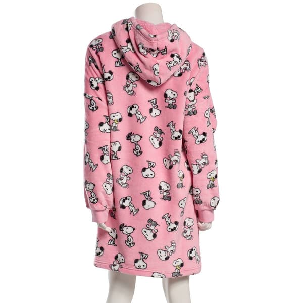 Juniors Peanuts All Over Print Snoopy Plush Humungo Hoodie- Pink