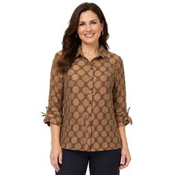 Womens Ali Miles 3/4 Cinched Sleeve Jacquard Dots Blouse