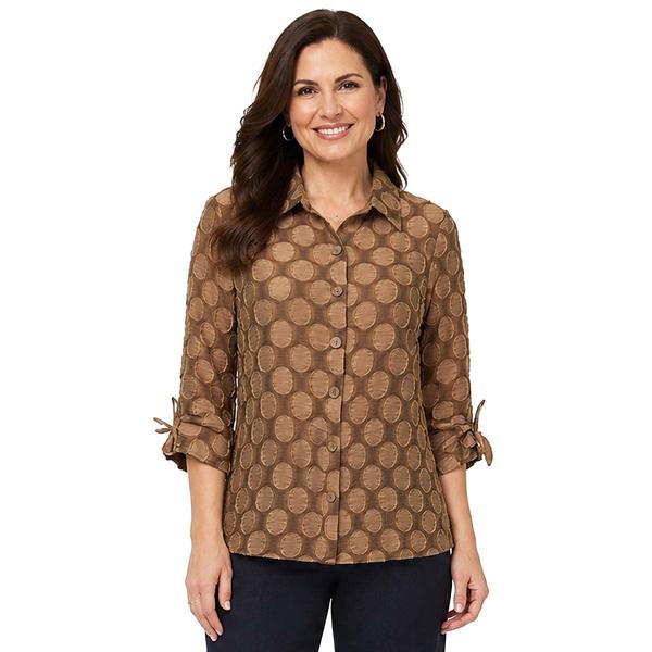 Womens Ali Miles 3/4 Cinched Sleeve Jacquard Dots Blouse