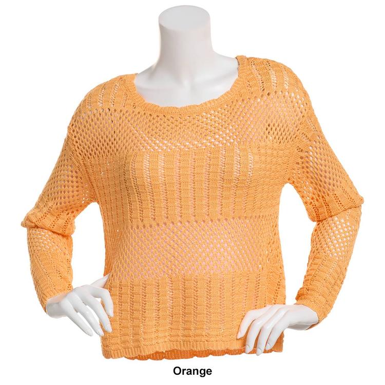 Juniors No Comment Lagoona Open-Stitch Scallop Trim Sweater