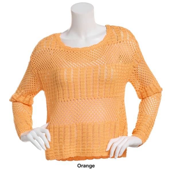 Juniors No Comment Lagoona Open-Stitch Scallop Trim Sweater