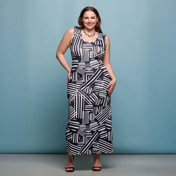 Plus Size 24/7 Comfort Apparel Black & White Casual Maxi Dress