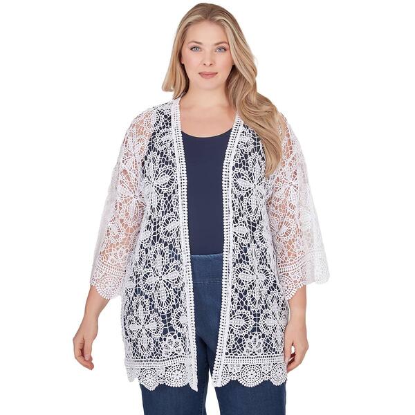 Plus Size Ruby Rd. Bright Blooms Medallion Lace Cardigan - image 