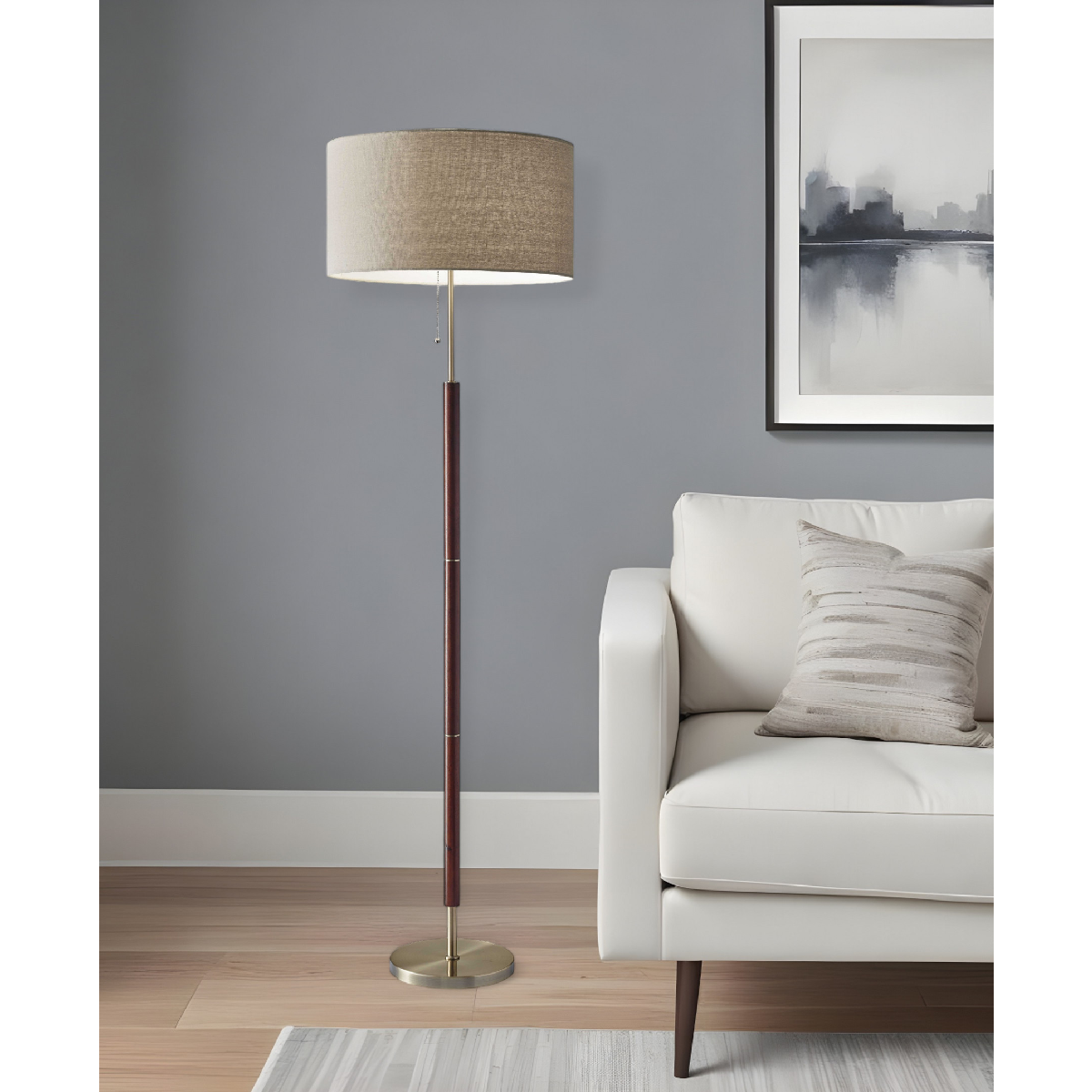 HomeRoots 66in. Brown Floor Lamp With Drum Shade