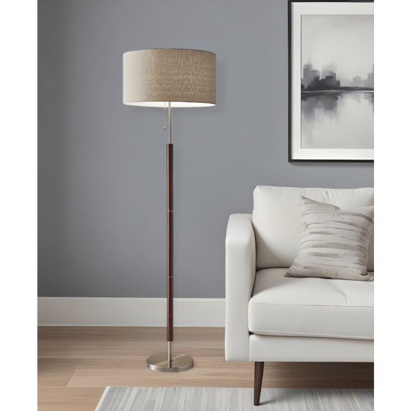 HomeRoots 66in. Brown Floor Lamp With Drum Shade