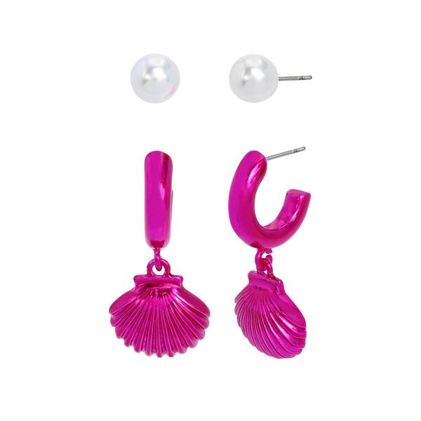 Betsey Johnson Seashell Charm Huggie Duo Earring Set - image 