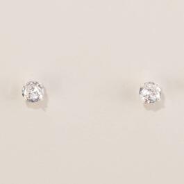 Design Collection Silver-Tone CZ 7mm Round Stud Earrings