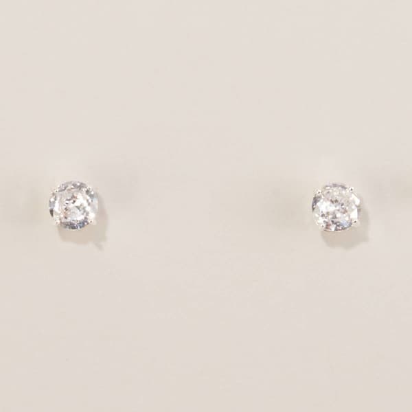 Design Collection Silver-Tone CZ 7mm Round Stud Earrings - image 