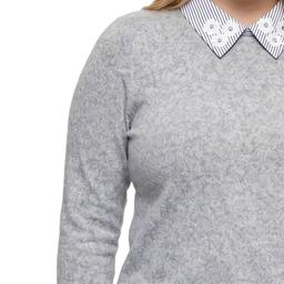 Plus Size NY Collection Long Sleeve Stripe Floral Hacci Sweater