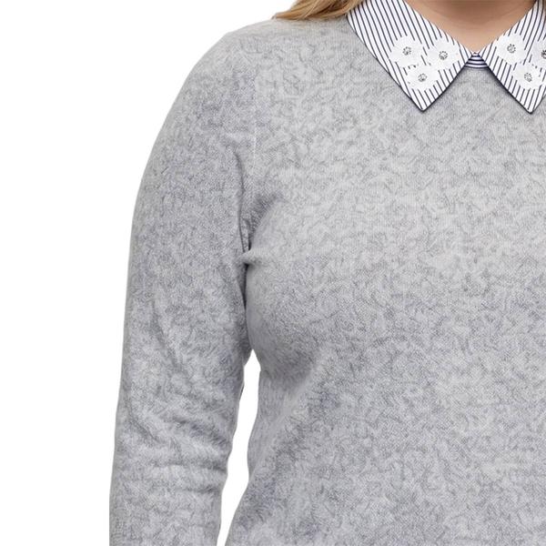 Plus Size NY Collection Long Sleeve Stripe Floral Hacci Sweater