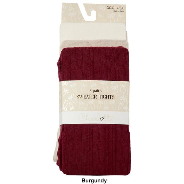 Girls Charlotte&#174; 3pr. Solid Cable Sweater Knit Tights