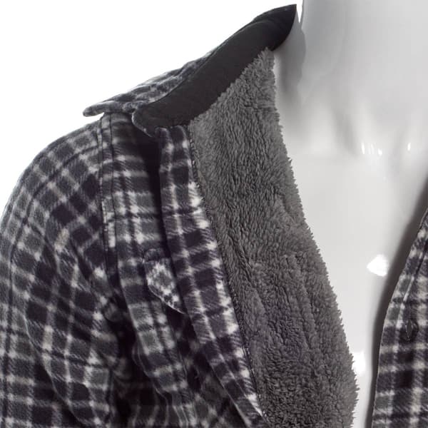 Mens Mountain Ridge Plaid Fleece CPO Jacket - Black/Grey