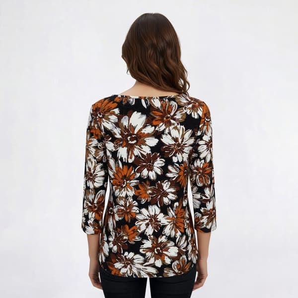 Plus Size Emily Daniels 3/4 Sleeve Floral Slit Hem Blouse