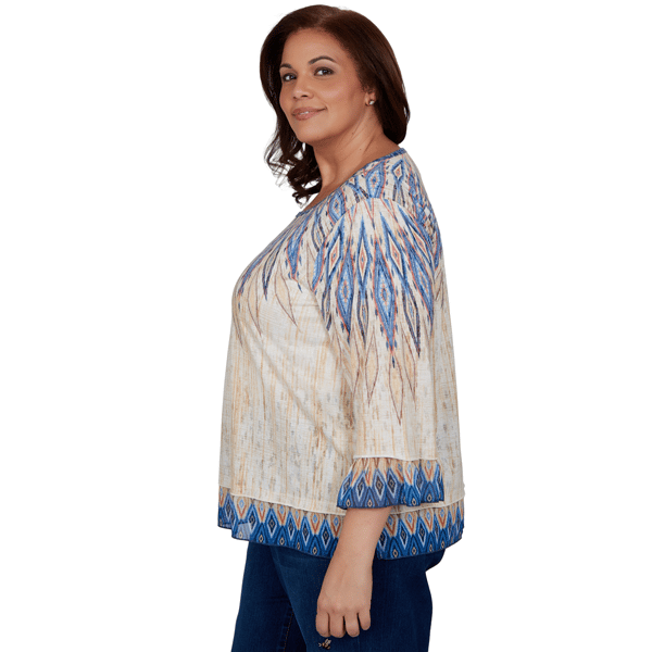 Plus Size Alfred Dunner Tuscany 3/4 Sleeve Ikat Burnout Blouse