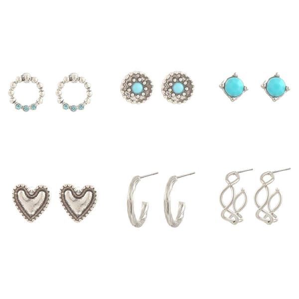 Ashley 6pr. Silver-Tone Turquoise Earring Set - image 