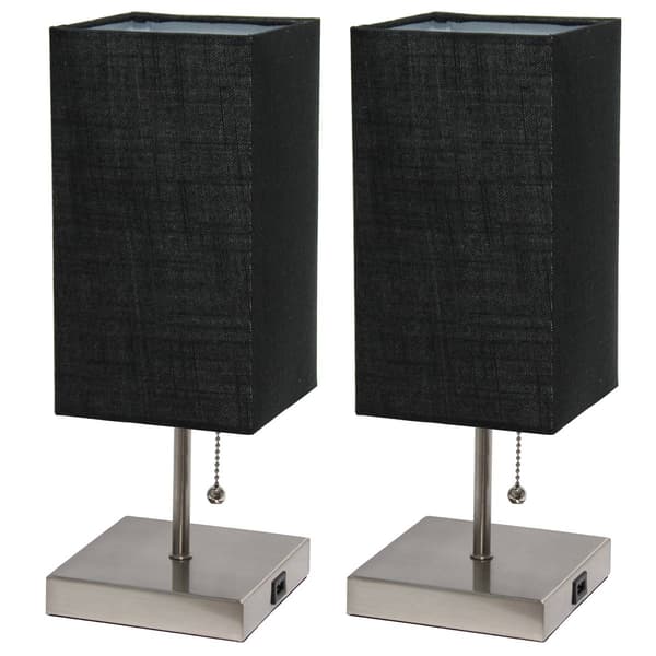 Simple Designs Petite Stick Lamp w/USB Port/Black Shade-Set of 2