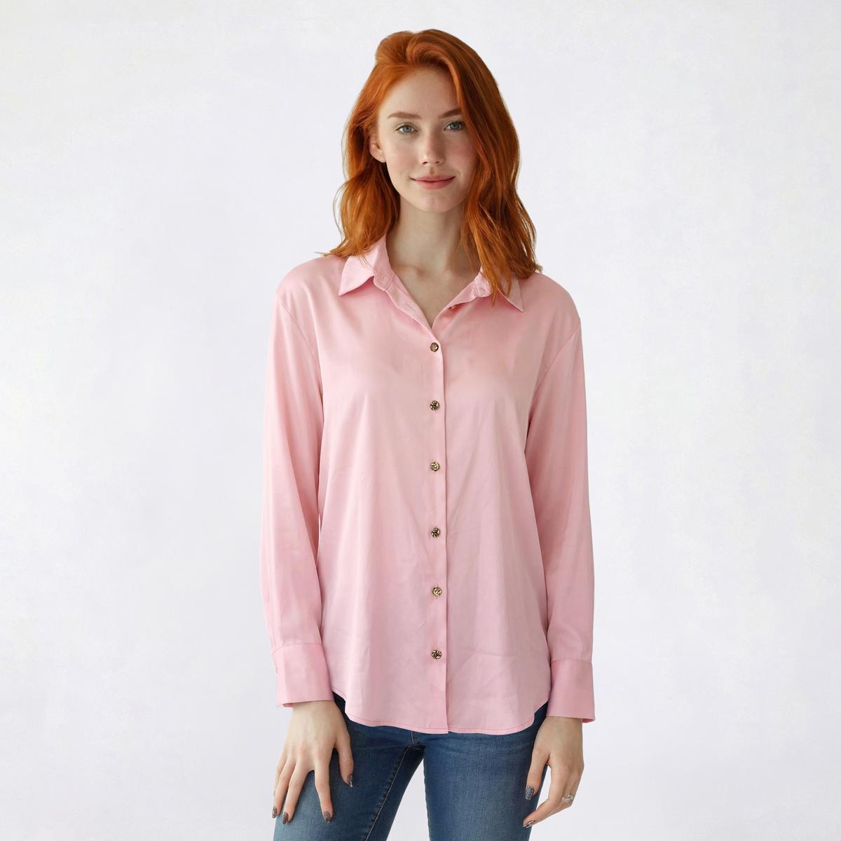 Juniors Love Tree Gold Nugget Button Up Satin Blouse