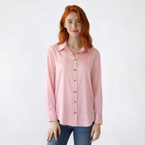 Juniors Love Tree Gold Nugget Button Up Satin Blouse