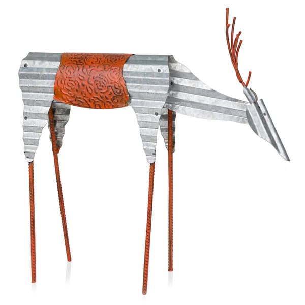 Alpine Metal Rustic Grazing Reindeer Christmas D&#233;cor