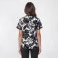 Womens Como Black Short Sleeve Tie Neck Tropical Leaf Blouse - image 2