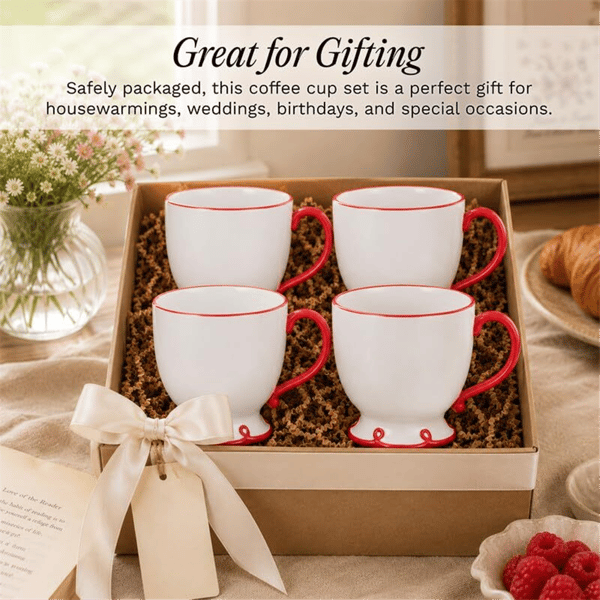 Sango Splash of Cheers 16oz. Red & White Coffee Mugs - Set of 14
