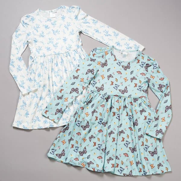 Girls (7-12) Emma & Elsa 2pk. Butterfly & Bow Floral Dresses - image 