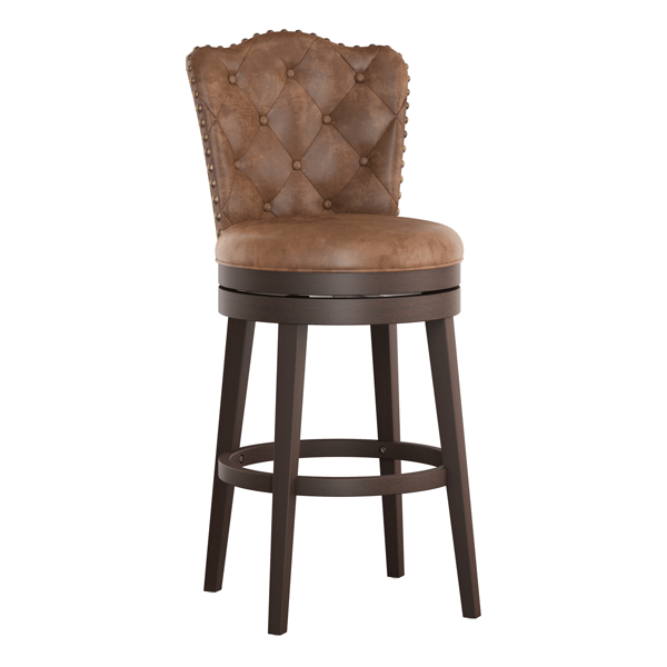 HH2 Home Edenwood Chestnut Bar Height Swivel Stool w/ Tufted Back