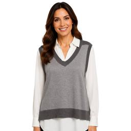 Womens Adrianna Papell Long Sleeve V-Neck Two In One Sweater