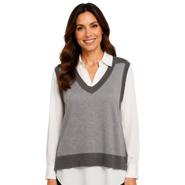 Womens Adrianna Papell Long Sleeve V-Neck Two In One Sweater - image 