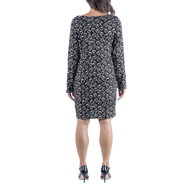 Womens 24/7 Comfort Apparel Leaf Print Long Sleeve Sweater Dress