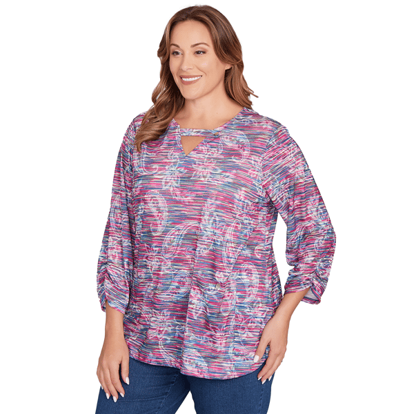 Plus Size Ruby Rd. Nouveau 3/4 Sleeve Marled Paisley Blouse