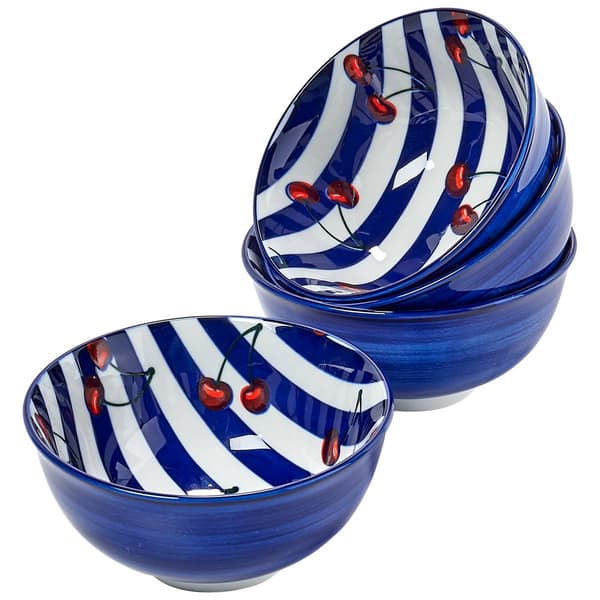 Home Essentials S/4 4.5 In American Stripe W/Cherries Bowls - image 