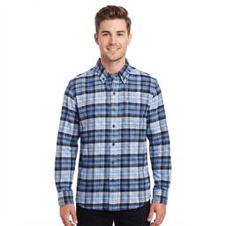 Mens Jackson Hole Long Sleeve Flannel Shirt - Blue / Navy / White