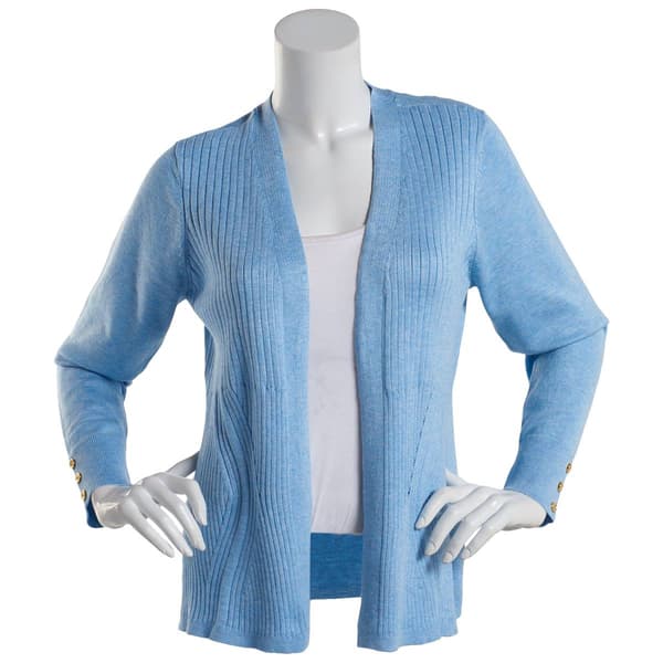 Petites 89th & Madison Geometric Ribbed Open Front Cardigan - image 