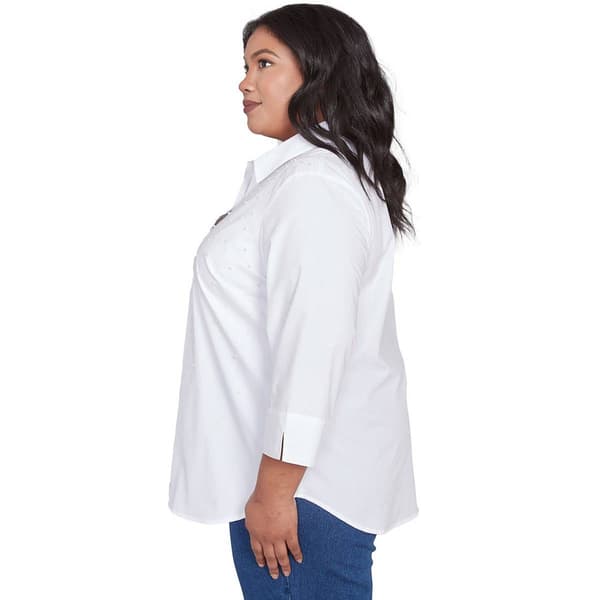 Plus Size Alfred Dunner Flower Power Pearl Studded Button Down