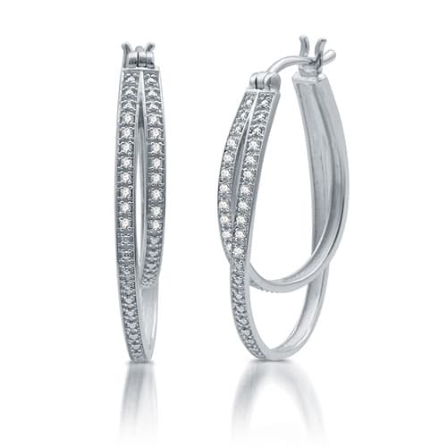 Diamond Classics(tm) Sterling Silver 1/10ctw. Diamond Hoops - image 