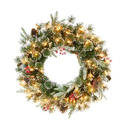 Puleo International 24in. Pre-Lit Decorated Christmas Wreath