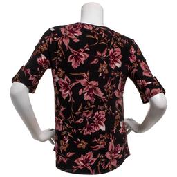 Womens AK Anne Klein Elbow Sleeve Button Front Floral Blouse