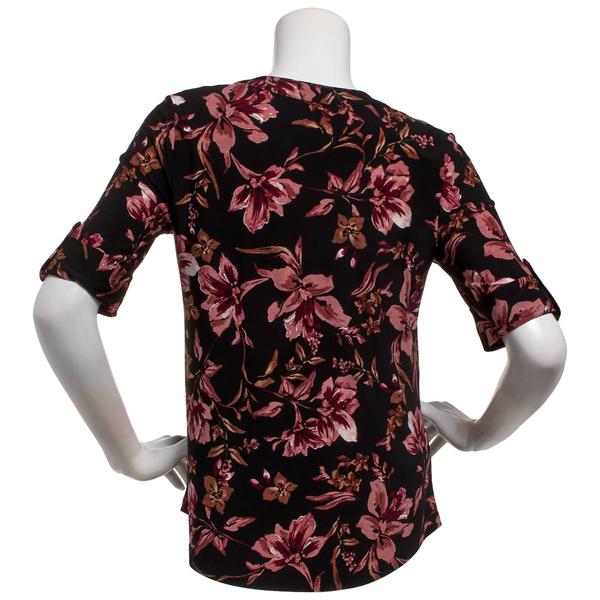 Womens AK Anne Klein Elbow Sleeve Button Front Floral Blouse