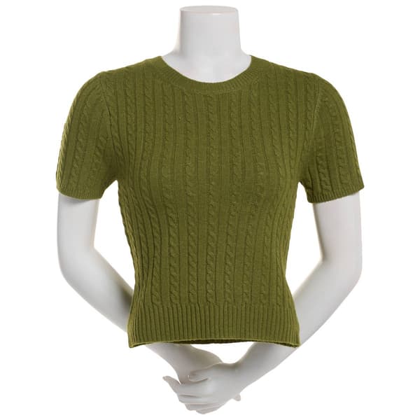 Juniors Pink Rose Short Sleeve Sweater Tee - image 