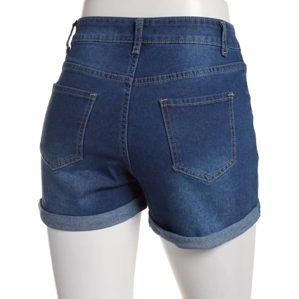 Juniors California Vintage 1 Button Destructed Cuff Denim Shorts