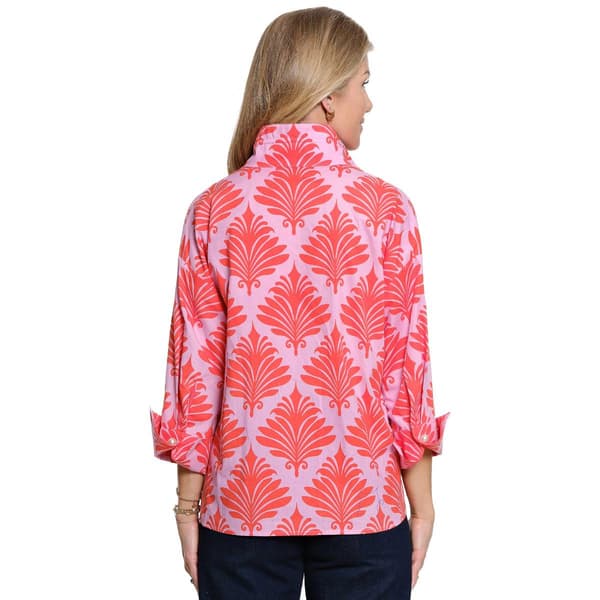 Womens Ali Miles 3/4 Cuff Sleeve Coral Shell Pearl Button Blouse