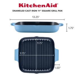KitchenAid&#174; 11in. Enameled Cast Iron Square Grill Pan - Blue