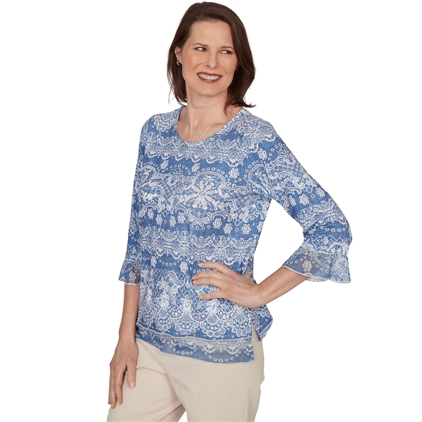 Petite Alfred Dunner Camden Market Embroidered Lace Blouse